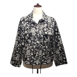 Ruby Rd Floral Lightweight Jacket Black White Women’s 14 Classic Casual Stretch